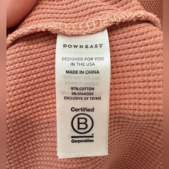 DOWNEAST Pink Waffle Knit Notch Neck Tee Cotton Blend Short Sleeve Top NWT | XL - Picture 7 of 8